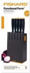 Fiskars Set 5 cutite + bloc de lemn Functional Form, otel inoxidabil, negru - 1014190 (1014190)