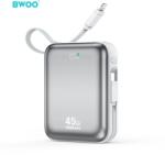 BWOO power bank P77 45W, 10000 mAh USB-C és Lightning kábellel, szürke