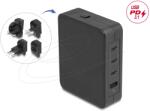 Delock USB GaN töltő 3 x USB Type-C PD 3.1 és 1 x USB Type-A 145 W teljesítménnyel. tápadapterrel az EU/USA/UK számára
