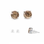  Cercei Cuart Fumuriu rotund fatetat 7x7x15 mm cu Argint 925 pentru protectie si stabilitate - 1 Pereche
