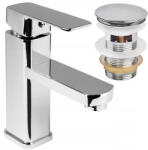 Aqui Fürdőszobai Mosdó Csaptelep Pultra Szerelhető Csaptelep Cube Króm Túlfolyó Dugó (BATERIA CUBE CHROM)