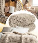 GordonToys Bezs színű szenil fonalból készült, kézzel kötött, dekoratív vastag takaró 80 x 100 cm (G834)