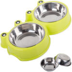 Przyjaciele Zöld kettős etetőtál kutyáknak és macskáknak, 300 ml-es rozsdamentes tálakkal (19108_Z)