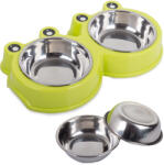 Przyjaciele Zöld kettős etetőtál kutyáknak és macskáknak, kivehető rozsdamentes tálkákkal, 0.175 liter x 2 (19107_Z)