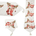 Verk Group Karácsonyi asztali futó, hópehely és ajándékmintás, 205x35 cm, fehér (26255)