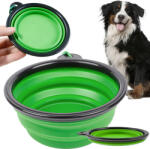 VERK GROUP Zöld színű összecsukható szilikon kutya tál karabínerrel, 400 ml (19268_Z)