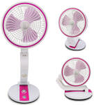 VERK GROUP Hordozható USB töltésű rózsaszín asztali ventilátor LED lámpával (15765_R)