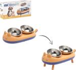 BackHomeLiving Két rozsdamentes tál kutyáknak/macskáknak állványon, macska alakú lábakkal 41 x 20, 5 x 15 cm (PET7734)