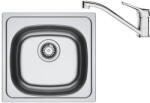 Franke Pachet chiuveta bucatarie inox Franke SKN 610, dreptunghiulara, 1 cuva, 45.5x43.5x15 cm, adancime cuva 15 cm + Baterie Basic Crom, rotatie pipa 360°, discuri ceramice, furtunuri flexibile inox, Inox l Chiuveta