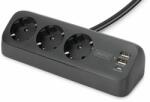 ASSMANN - 3 pólusú irodai csatlakozósáv 2x USB-A és 1x USB-C csatlakozóval, fekete1, 5m - DA-70625 (DA-70625)