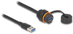 Delock USB 5 Gbps kábel A-típusú apa A-típusú anya csatlakozó M20 cérnás installációhoz és védőkupakkal IP68 por és vízhatlan 60 cm (88149)