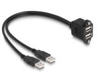 Delock USB 2.0 kábel 2 x USB A-típusú apa végződéssel, valamint egy 2 x USB A-típusú anya csavarokkal beépített végződéssel 1 m, fekete (88105) - flylite