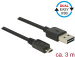 Delock Kábel, EASY-USB 2.0-s A-típusú csatlakozódugó > EASY-USB 2.0-s Micro-B típusú csatlakozódugó, (83851) (83851) - flylite