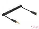Delock Csavartkábel meghosszabbítás 3 tűs 3, 5 mm sztereo Jack apa sztereo jack anya 1, 5 m, fekete (86768) (86768)