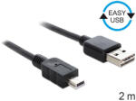 Delock Kábel, EASY-USB 2.0-s A-típusú csatlakozódugó > USB 2.0-s Mini-B-típusú csatlakozódugó, 2 m, (85554) - flylite