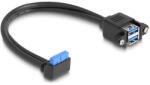 Delock Kábel USB 5 Gbps tűfejes anya 90 -ban hajlított végződéssel és 2 db. -os beépített USB 5 Gbps A-típusú anya végződéssel 50 cm (83007) - flylite