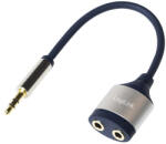 LogiLink Audiokábel, 3, 5 mm-es 3-Pin/M - 2x3, 5 mm/F, fém, fekete/kék, 0, 18 m (CA1100)