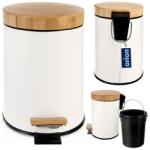 Orion Szemetes, Orion, 22, 5x17x25 cm, Fém/Bambusz, Pedálos Nyitású Mechanizmussal, Kivehető Béléssel, Univerzális Használatú, Fehér (731718)