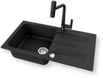 NERO Gránit Mosogató NERO Malta + Welland-3428 Okoscsaptelep + Dugókiemelő Fekete
