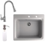 NERO Gránit Mosogató NERO Italia + Kihúzható Snake Csaptelep + Adagoló Szürke