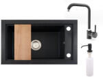NERO Gránit Mosogató Nero Panama + Magasított Csaptelep + Vágódeszka + Adagoló Fekete