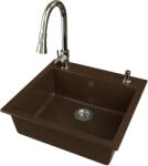 NERO Gránit Mosogató EOS Como + Kihúzható Zuhanyfejes Snake Csaptelep + Adagoló (matt barna)