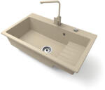 NERO Gránit Mosogatótálca NERO Boss + Design Csaptelep + Dugókiemelő Bézs