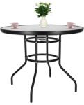 SPRINGOS kerek üveg kerti Asztal, 90x72cm - Fekete (GF1021)