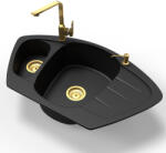 NERO Gránit Mosogató Nero Compact + Design Gold Csaptelep + Arany Adagoló Matt Fekete