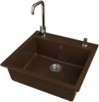 NERO Gránit Mosogató EOS Como + Steel Csaptelep + Adagoló (matt Barna)