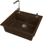 NERO Gránit Mosogató EOS Como + Design Csaptelep + Adagoló + Szifon (matt barna)