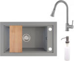 NERO Panama P686-427S Gránit Mosogató + Kihúzható Zuhanyfejes Csap + Adagoló + Deszka + Szifon Szürke