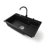 NERO Gránit Mosogatótálca NERO Boss + Magasított Csaptelep + Adagoló + Dugókiemelő Matt Fekete