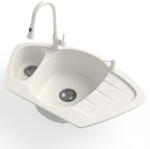 NERO Gránit Mosogató Nero Compact + Kihúzható Zuhanyfejes Snake Csaptelep + Adagoló Fehér