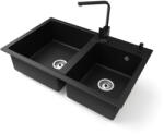 NERO Gránit Mosogatótálca Nero Palazzo + Design Csaptelep + Adagoló Matt Fekete