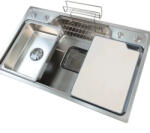 NERO Acél Mosogatótálca + Vágódeszka + Gyümölcsmosó + Szifon - 78 X 48 Cm