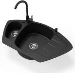 NERO Gránit Mosogató Nero Compact + Magasított Csaptelep + Adagoló Matt Fekete