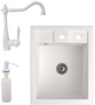 NERO Gránit Mosogató NERO Parma + Rusztikus Csaptelep + Adagoló + Szifon Fehér