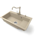 NERO Gránit Mosogatótálca NERO Boss + Vintage Csaptelep + Dugókiemelő Bézs