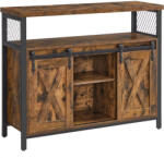 VASAGLE Komód Elhúzható Ajtókkal És Nyitott Polcokkal, Rusztikus Barna