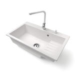 NERO Gránit Mosogatótálca NERO Boss + Kihúzható Linea Csaptelep + Adagoló Fehér