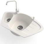 NERO Gránit Mosogató Nero Compact + Steel Csaptelep + Adagoló Fehér