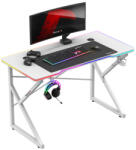 Greman Gamer Asztal Íróasztal RGB 120 X 60 Cm Fehér