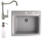 NERO Gránit Mosogató NERO Italia + Rusztikus Csaptelep + Adagoló Szürke