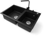 NERO Gránit Mosogatótálca Nero Palazzo + Design Csaptelep + Adagoló + Dugókiemelő Matt Fekete