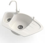 NERO Gránit Mosogató Nero Compact + Magasított Csaptelep + Adagoló Fehér