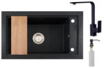 NERO Gránit Mosogató Nero Panama + Design Csaptelep + Vágódeszka + Adagoló Szemcsés Fekete