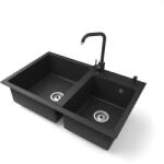 NERO Gránit Mosogatótálca Nero Palazzo + Steel Csaptelep + Adagoló Fekete