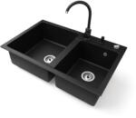 NERO Gránit Mosogatótálca Nero Palazzo + Magasított Csaptelep + Adagoló + Dugókiemelő Matt Fekete