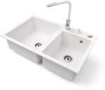 NERO Gránit Mosogatótálca Nero Palazzo + Kihúzható Linea Csaptelep + Adagoló + Dugókiemelő Fehér